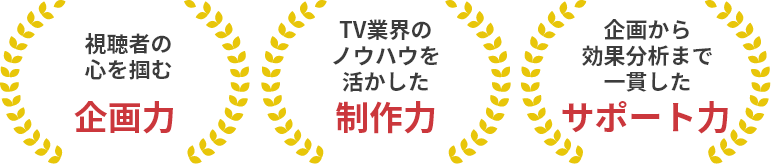 視聴者の心を掴む企画力　TV業界のノウハウを活かした制作力　企画から効果分析まで一貫したサポート力